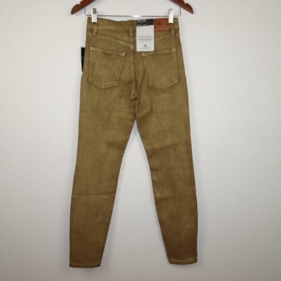 Ralph Lauren Skinny Ankle Jeans Women's Size 0 Gold Metallic High Rise Coated - Picture 6 of 12